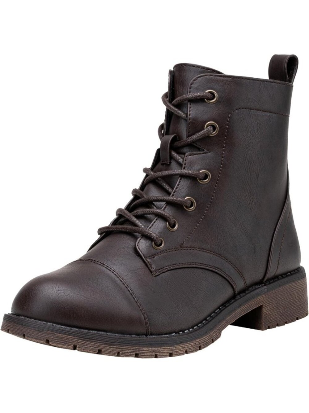 Women's Lace Up Combat Ankle Boots, Cap Toe Low Block Heel